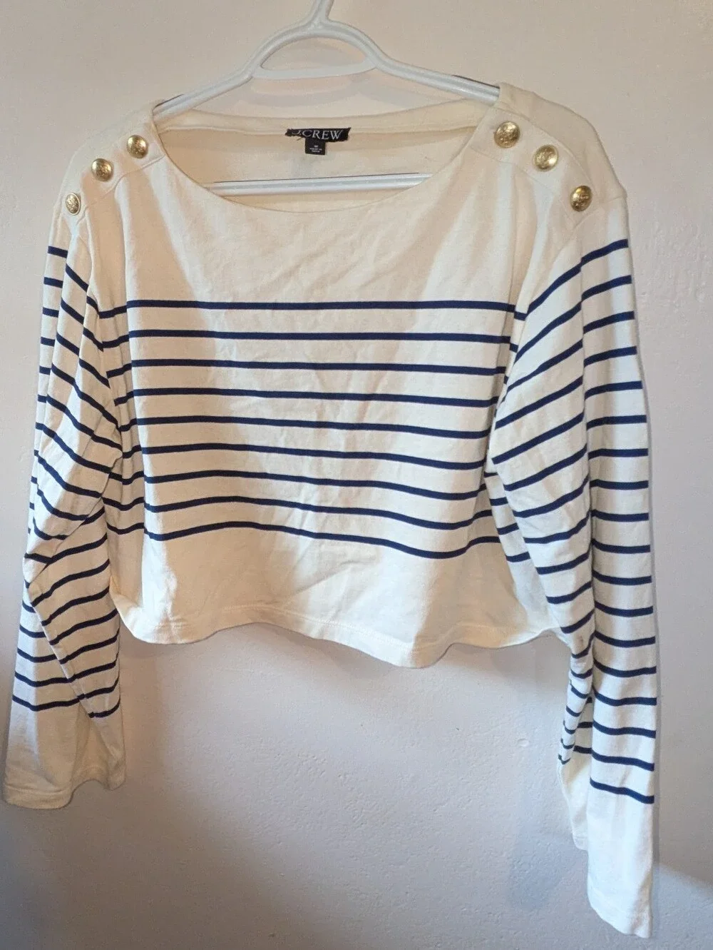 J. Crew Women's Nautical Striped Long Sleeve Top - Off White & Blue